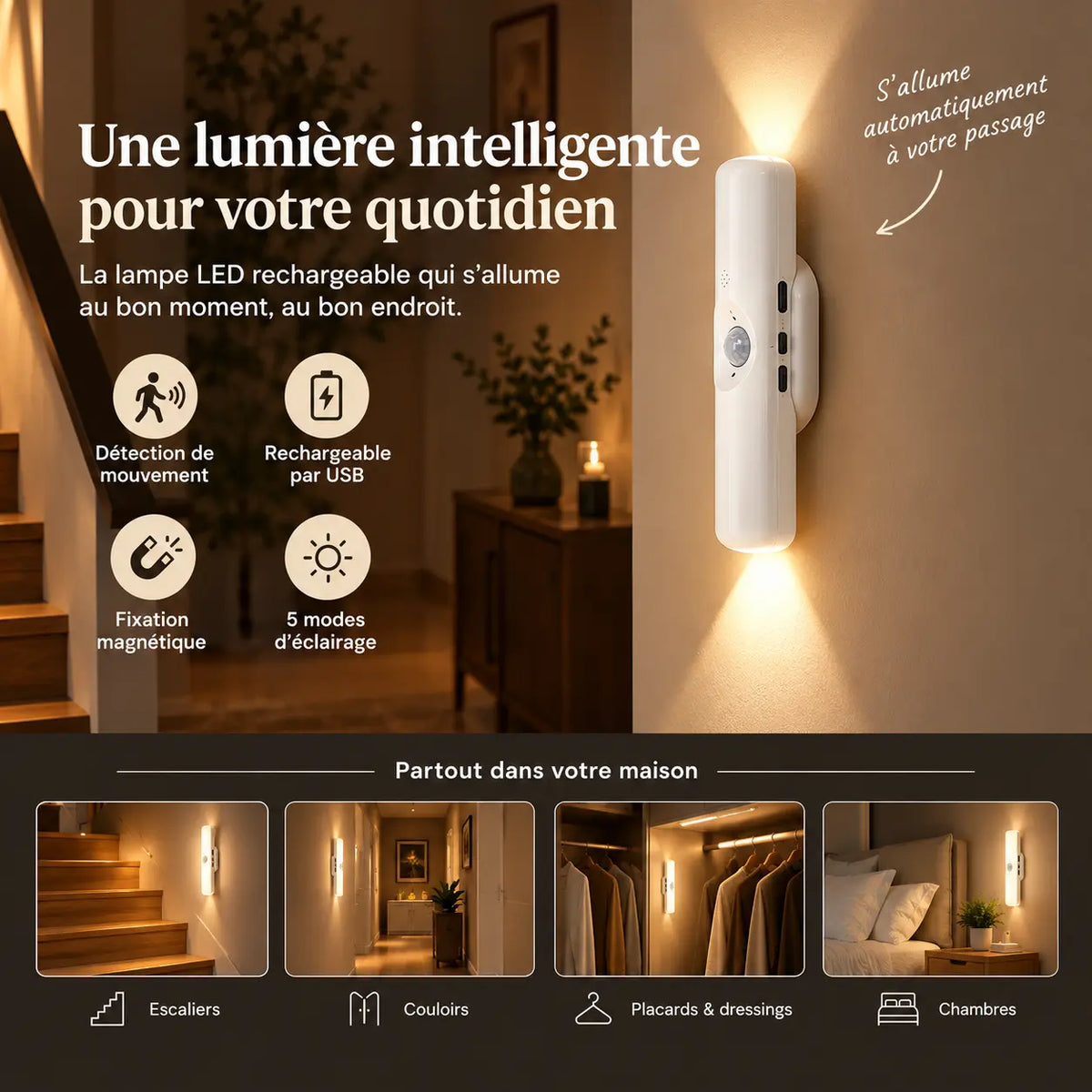 Velmori | Lampe LED Intelligente à Détection de Mouvement